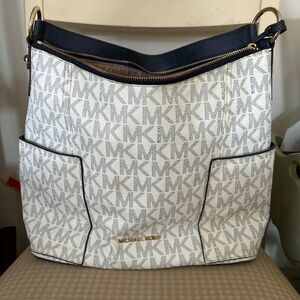 Michael Kors Anita Navy and White Signature Shoulder Bag